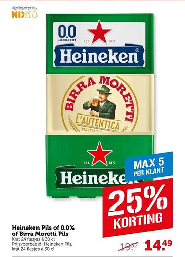 Coop Heineken Pils of 0.0% of Birra Moretti Pils aanbieding