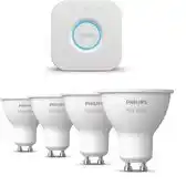 Bol.com Philips Hue Starterspakket - GU10 - met 4 Spotjes - Warmwit Licht - Incl. 1 Hue Bridge - Hue White aanbieding