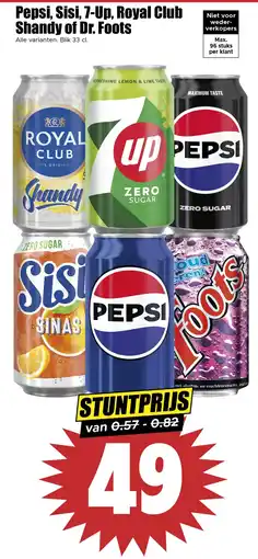 Dirk Pepsi, Sisi, 7-Up, Royal Club Shandy of Dr. Foots aanbieding
