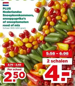 PLUS PLUS Nederlandse Snoepkomkommers, snoeppaprika's of snoeptomaten rood of mix aanbieding