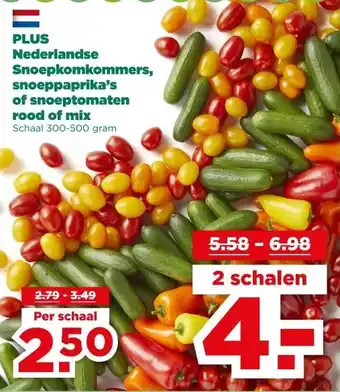 PLUS PLUS Nederlandse Snoepkomkommers, snoeppaprika's of snoeptomaten rood of mix aanbieding