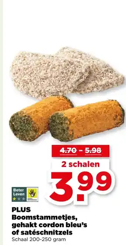 PLUS PLUS Boomstammetjes, gehakt cordon bleu's of satéschnitzels aanbieding