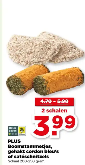 PLUS PLUS Boomstammetjes, gehakt cordon bleu's of satéschnitzels aanbieding