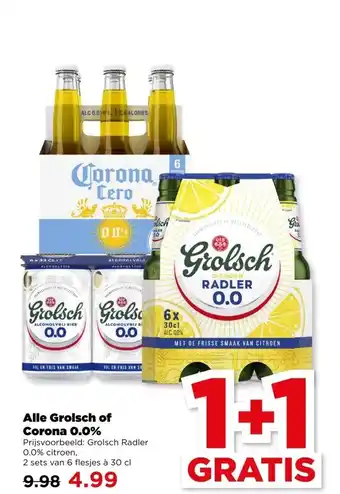 PLUS Alle Grolsch of Corona 0.0% aanbieding