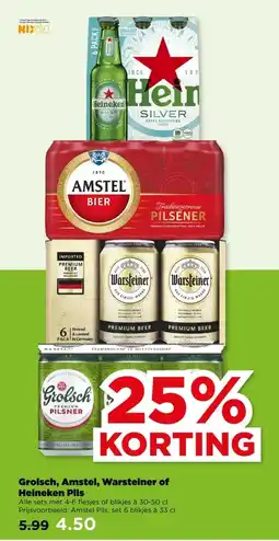 PLUS Grolsch, Amstel, Warsteiner of Heineken Pils aanbieding