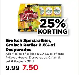 PLUS Grolsch Speciaalbier, Grolsch Radler 2.0% of Desperados aanbieding