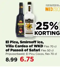 PLUS El Picu, Smirnoff Ice, Villa Cardea of WKD of Passoä of Safari aanbieding