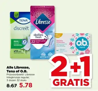 PLUS Alle Libresse, Tena of O.B. aanbieding