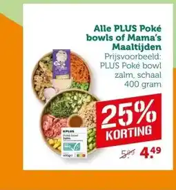 Coop Alle PLUS Poké bowls of Mama's Maaltijden aanbieding