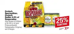 Coop Grolsch Speciaalbier, Grolsch Radler 2.0% of Desperados aanbieding