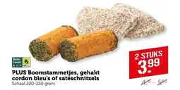 Coop PLUS Boomstammetjes, gehakt cordon bleu's of satéschnitzels aanbieding