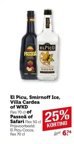 Coop El Picu, Smirnoff Ice, Villa Cardea of WKD of Passoa of Safari aanbieding
