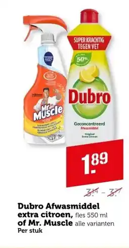 Coop Dubro Afwasmiddel extra citroen of Mr. Muscle aanbieding