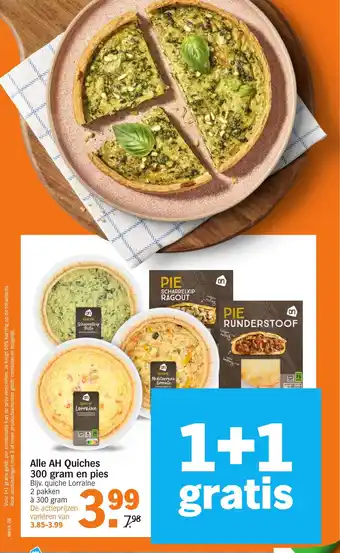 Albert Heijn Alle AH Quiches 300 gram en pies aanbieding
