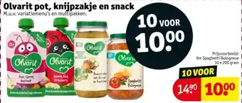 Kruidvat Olvarit pot, knijpzakje en snack aanbieding