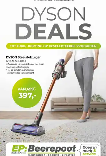 EP Beerepoot DYSON Steelstofzuiger V10 absolute aanbieding