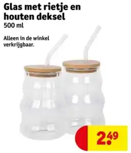 Kruidvat Glas met rietje en houten deksel aanbieding