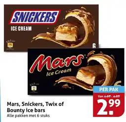 Hoogvliet Mars, Snickers, Twix of Bounty ice bars aanbieding