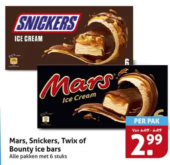 Hoogvliet Mars, Snickers, Twix of Bounty ice bars aanbieding