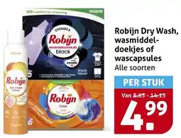 Hoogvliet Robijn Dry Wash, wasmiddel doekjes of wascapsules aanbieding