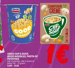 Dekamarkt Unox cup a soup, good noodles, pasta of potatoes aanbieding