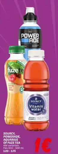 Dekamarkt Sourcy, powerade, aquarius of fuze tea aanbieding