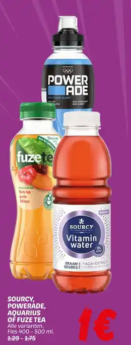 Dekamarkt Sourcy, powerade, aquarius of fuze tea aanbieding