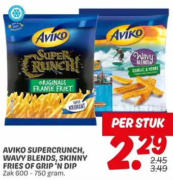 Dekamarkt Aviko supercrunch, wavy blends, skinny fries of grip 'n dip aanbieding