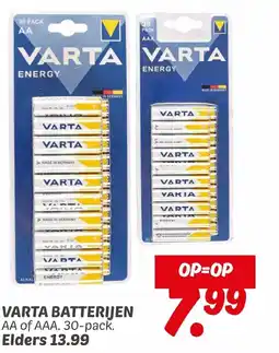 Dekamarkt VARTA BATTERIJEN AA of AAA. 30-pack aanbieding