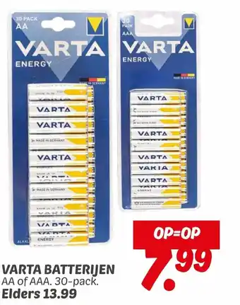 Dekamarkt VARTA BATTERIJEN AA of AAA. 30-pack aanbieding