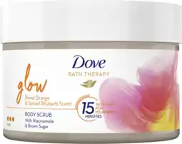 De Online Drogist Dove Bath Therapy Bodyscrub Glow Blood Orange & Spiced Rhubarb Scent 295ML aanbieding
