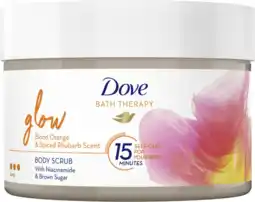 De Online Drogist Dove Bath Therapy Bodyscrub Glow Blood Orange & Spiced Rhubarb Scent 295ML aanbieding