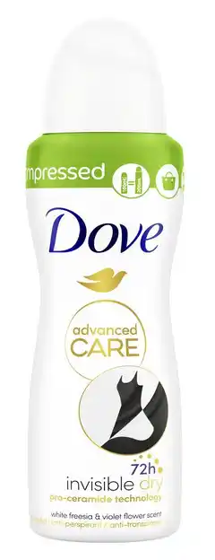 De Online Drogist Dove Invisible Dry Deospray White Freesia & Violet 100ML aanbieding