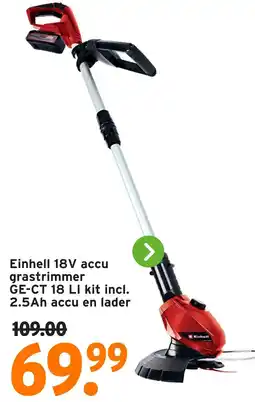 GAMMA Einhell 18V accu grastrimmer GE-CT 18 LI kit incl. 2.5Ah accu en lader aanbieding
