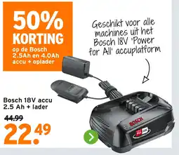 GAMMA Bosch 18V accu 2.5 Ah + lader aanbieding
