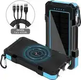 Bol.com Solar Powerbank 20000 mAh + GRATIS 3 in 1 usb Oplaadkabel - 3 Poorten - Draadloos opladen - Blauw aanbieding