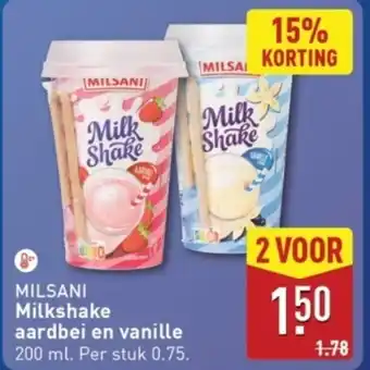 ALDI MILSANI Milkshake aardbei en vanille aanbieding
