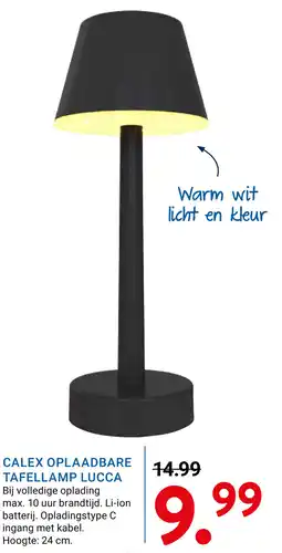 Kluswijs Calex oplaadbare tafellamp lucca aanbieding
