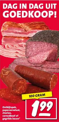 Nettorama Ontbijtspek, pepercervelaat, chorizo, corned beef of gegrilde bacon aanbieding