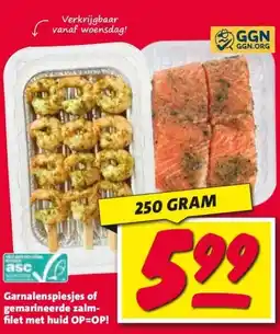 Nettorama Garnalenspiesjes of gemarineerde zalm- filet met huid aanbieding