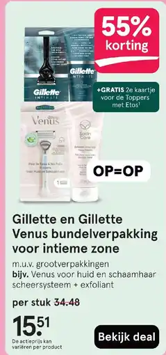 Etos Gillette en Gillette Venus bundelverpakking voor intieme zone aanbieding