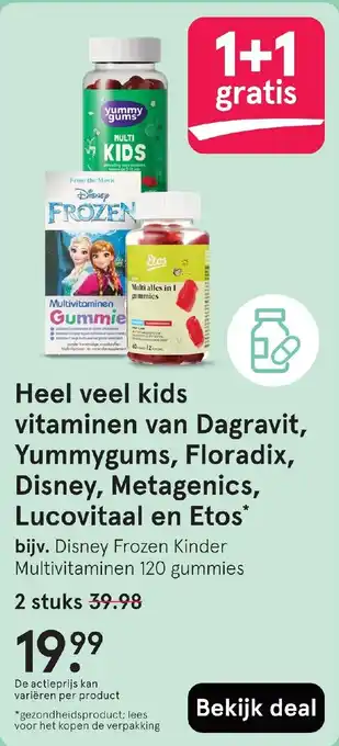 Etos Heel veel kids vitaminen van Dagravit, Yummygums, Floradix, Disney, Metagenics, Lucovitaal en Etos aanbieding