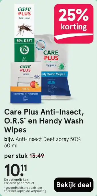 Etos Care Plus Anti Insect, O.R.S en Handy Wash Wipes aanbieding
