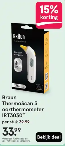 Etos Braun ThermoScan 3 oorthermometer IRT3030 aanbieding