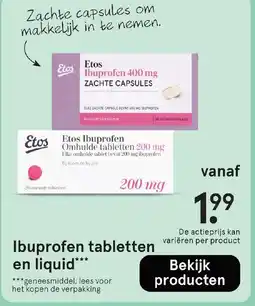 Etos Ibuprofen tabletten en liquid aanbieding