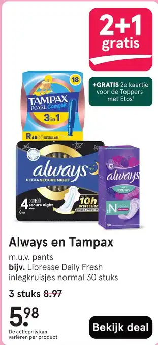 Etos Always en Tampax aanbieding