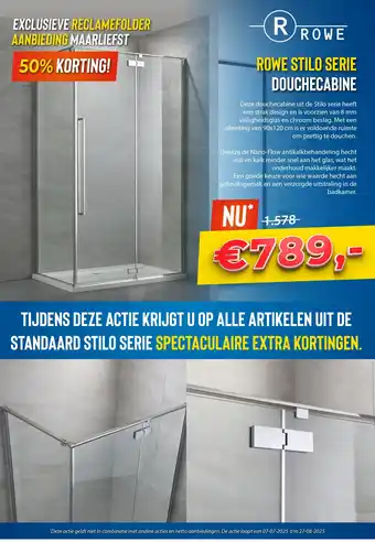 Sani-Dump ROWE STILO SERIE DOUCHECABINE aanbieding
