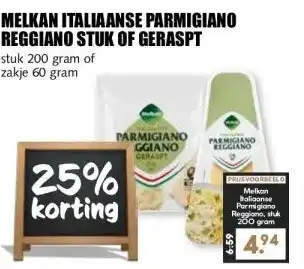 MCD Supermarkt MELKAN ITALIAANSE PARMIGIANO REGGIANO STUK OF GERASPT aanbieding