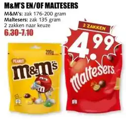 MCD Supermarkt M&M'S EN/OF MALTESERS aanbieding