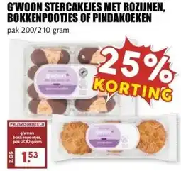 MCD Supermarkt G'WOON STERCAKEJES MET ROZIJNEN, BOKKENPOOTJES OF PINDAKOEKEN aanbieding